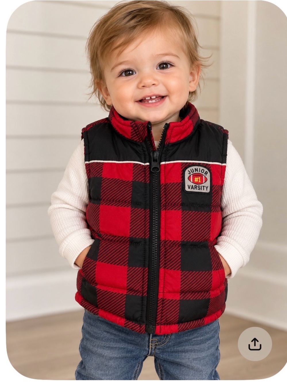 & Other Stories Red and Black Plaid Puffer Vest for Kids